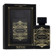 Lattafa Bade'e Al Oud for Glory Eau de Parfum 100ml 3.4 fl oz matte black bottle with gold detail - unisex saffron and oud perfume