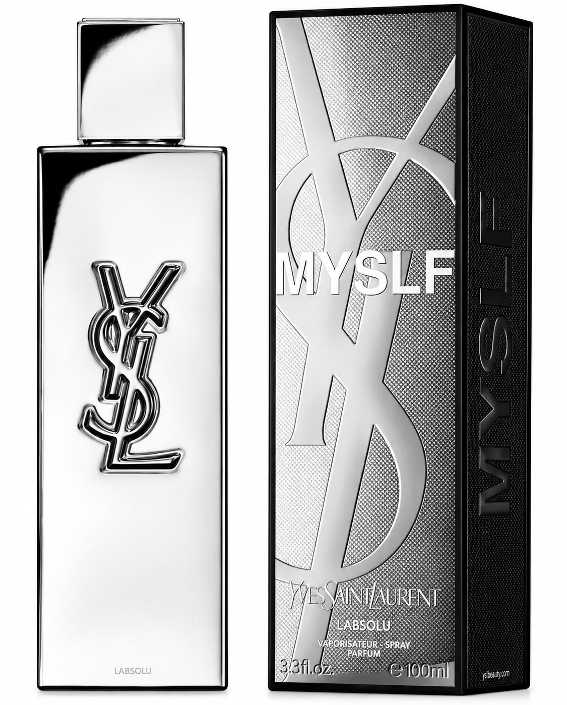 Yves Saint Laurent MYSLF L'Absolu Eau de Parfum 100ml 3.4 fl oz mirrored silver bottle - ginger and orange blossom fragrance for men