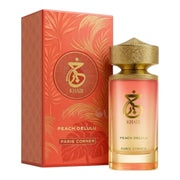 Paris Corner Khair Peach Delulu Eau de Parfum 100ml 3.4 oz peach gradient bottle with gold cap and coral tropical box