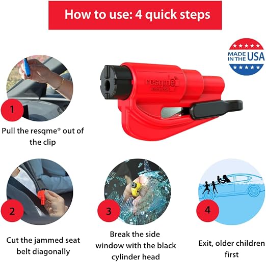 RESQME Original Emergency Car Escape Tool – Seatbelt Cutter & Window Breaker, 2-Pack