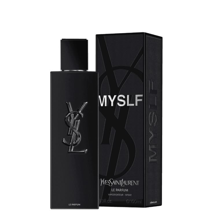 Yves Saint Laurent MYSLF Le Parfum 100ml 3.4 fl oz matte black bottle with YSL logo - orange blossom and vanilla fragrance for men