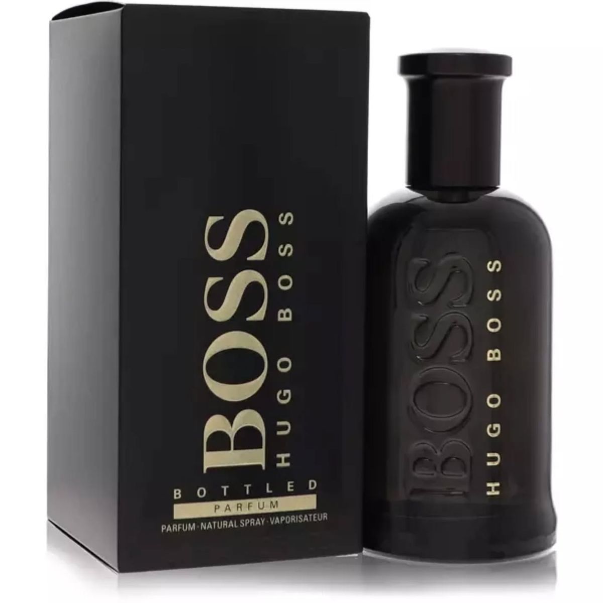 Hugo Boss Boss Bottled Parfum 100ml 3.4 oz black lacquered bottle with gold branding and black box