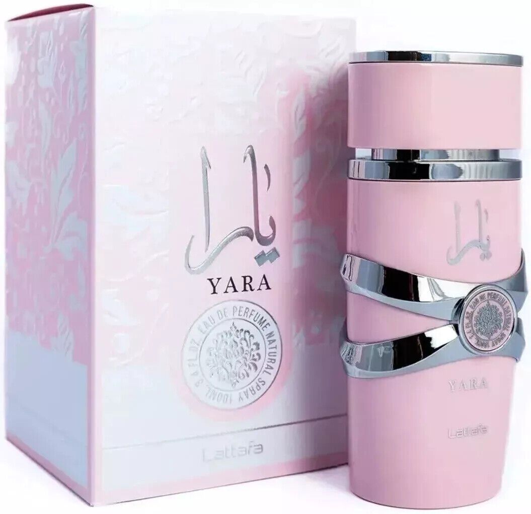 Lattafa Yara Eau de Parfum 100ml 3.4 oz pink perfume bottle for women with box