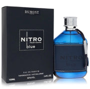 Dumont Nitro Blue Pour Homme Eau de Parfum 100ml 3.4 oz blue perfume bottle with silver cap and black box