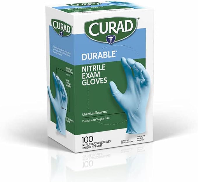 Curad Durable Nitrile Exam Gloves, 100 Count
