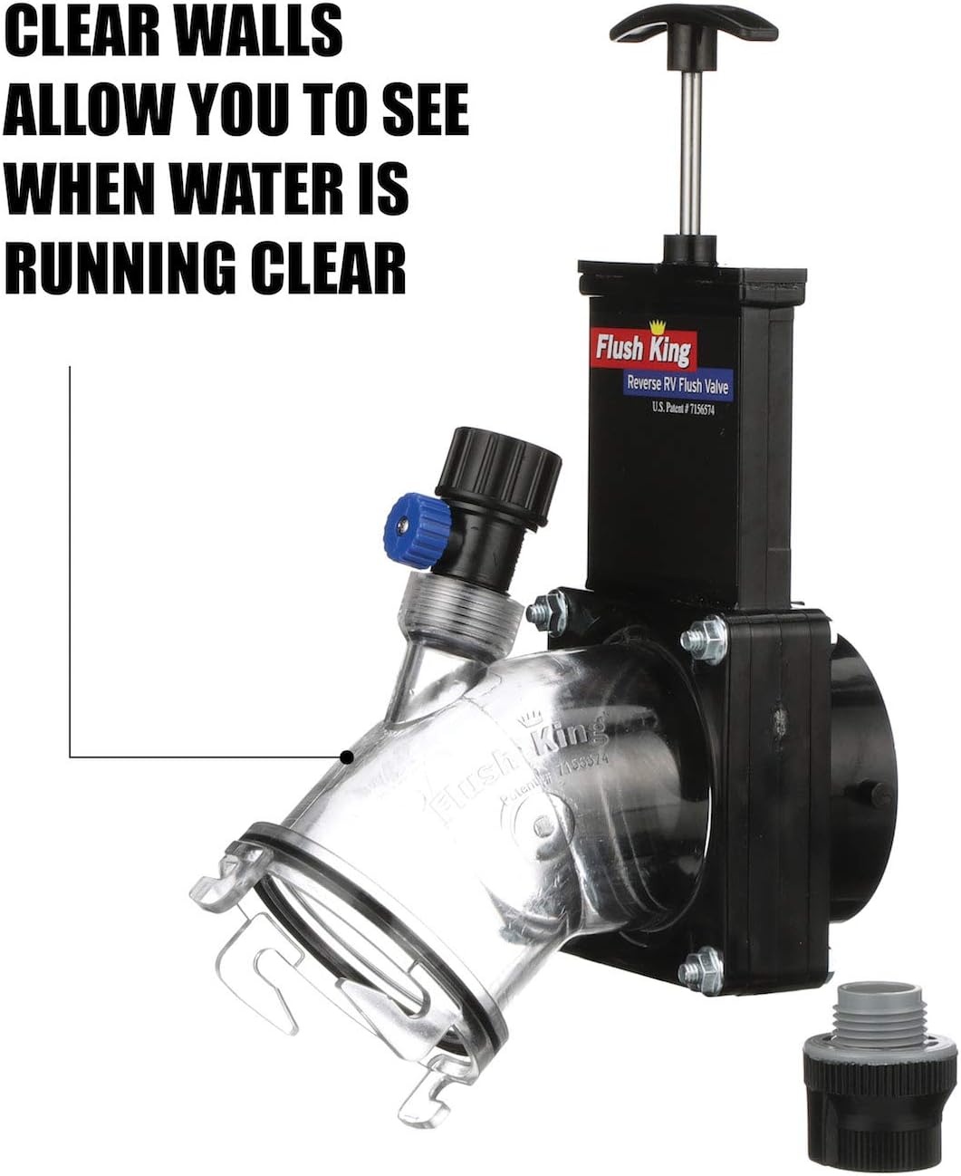 45-Degree RV Reverse Flush Valve with Clear Body