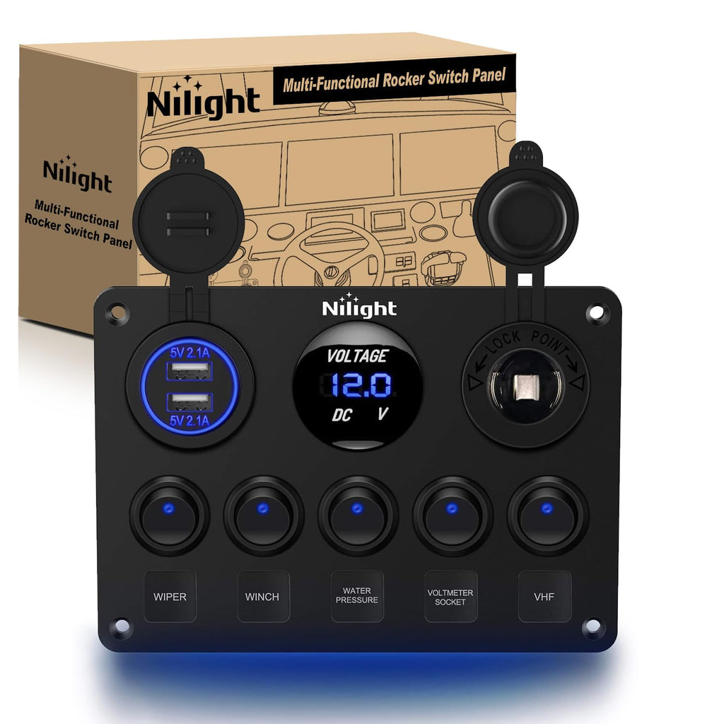 5-Gang Multi-Function Switch Panel with Dual USB Charger