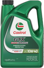 Castrol GTX High Mileage 10W-40 Synthetic Blend Motor Oil – 5 Quarts