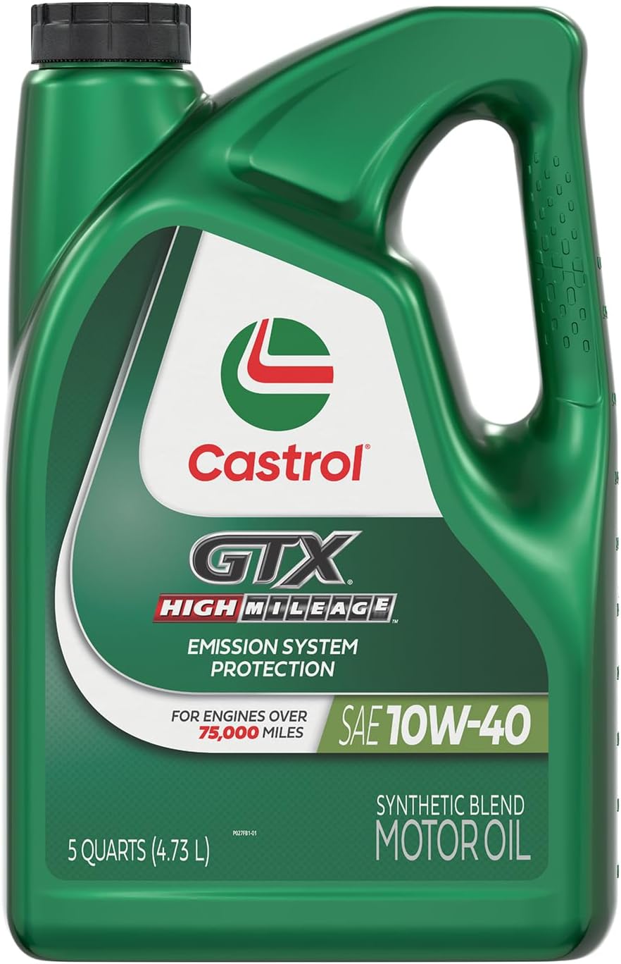 Castrol GTX High Mileage 10W-40 Synthetic Blend Motor Oil – 5 Quarts