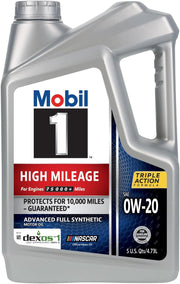 Mobil 1 High Mileage Full Synthetic 0W-20 Motor Oil – 5 Qt