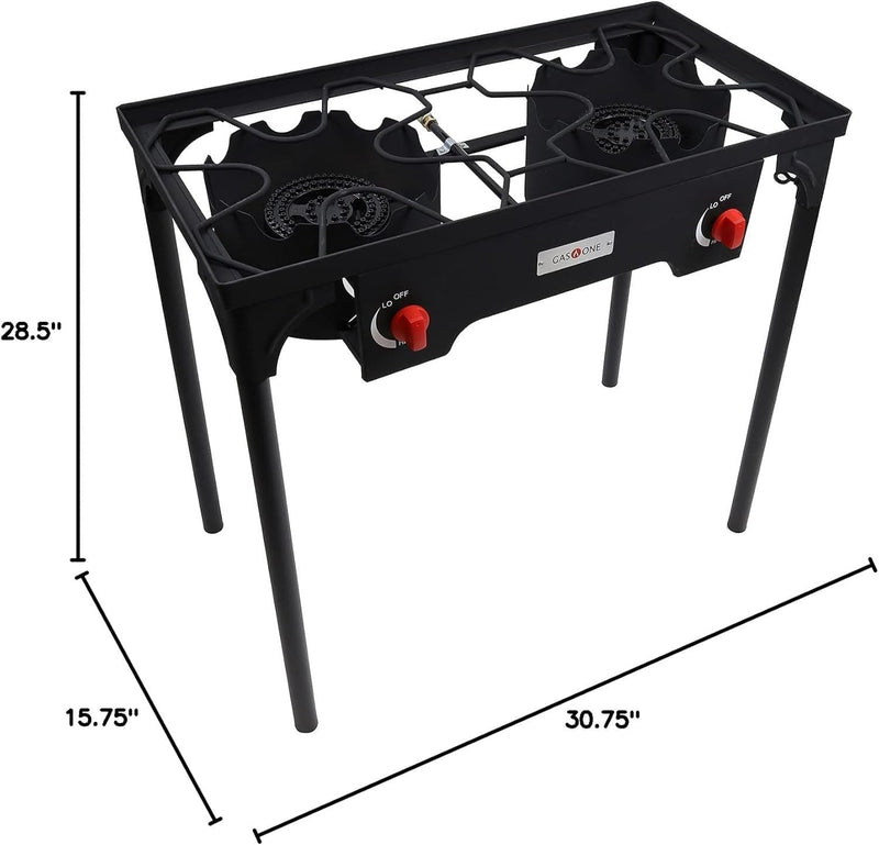 Double Burner Propane Camp Stove with Adjustable Regulator