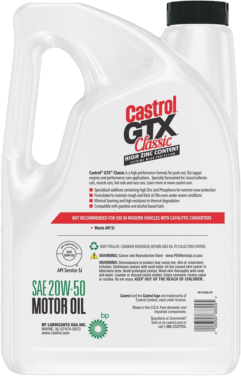 SAE 20W-50 Conventional Motor Oil – 5 Quarts