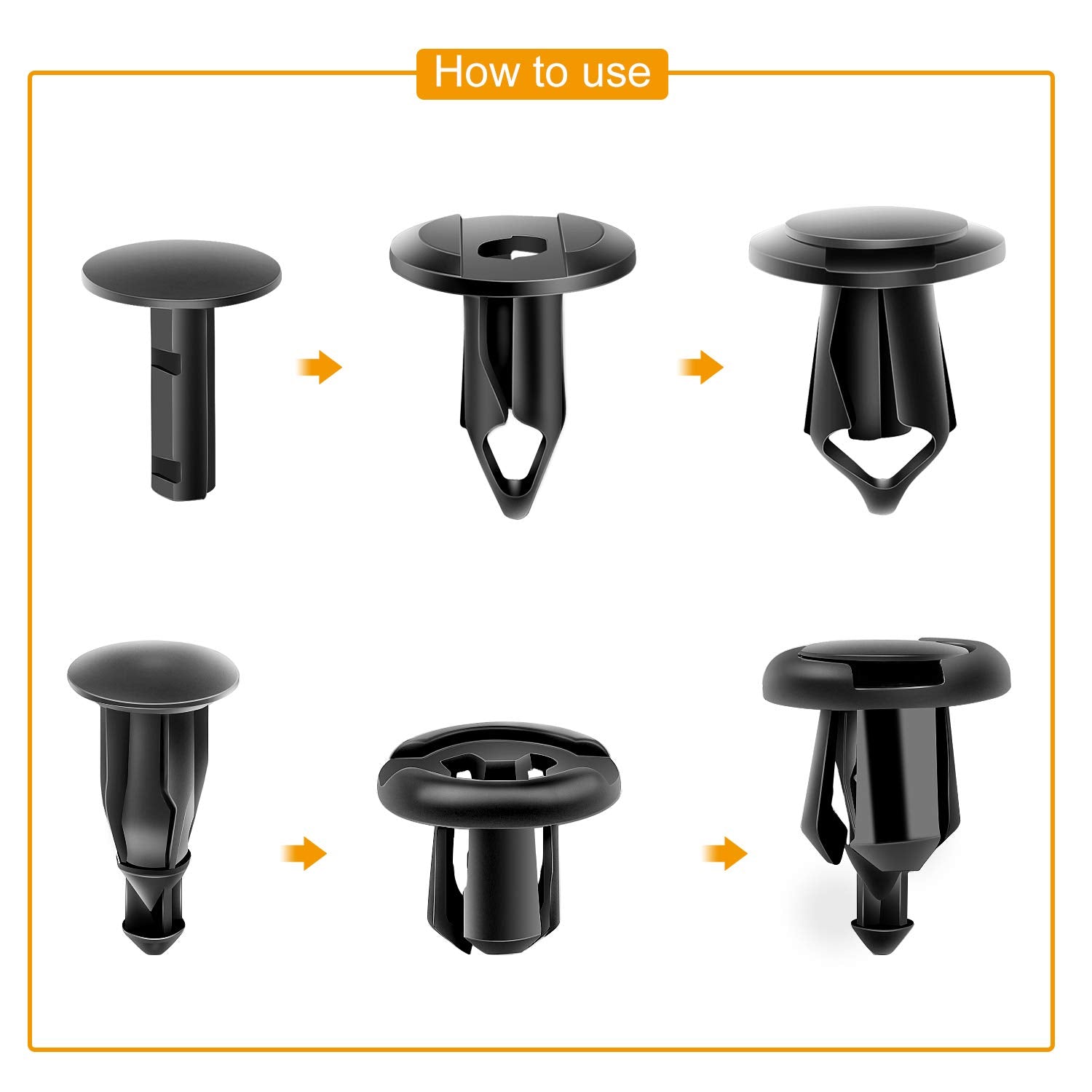 GOOACC GRC-47 Universal Fender Clips – 200-Piece Auto Retainer Kit
