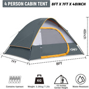 Camping Tent 2–4 Person Waterproof Dome Tent with Rainfly