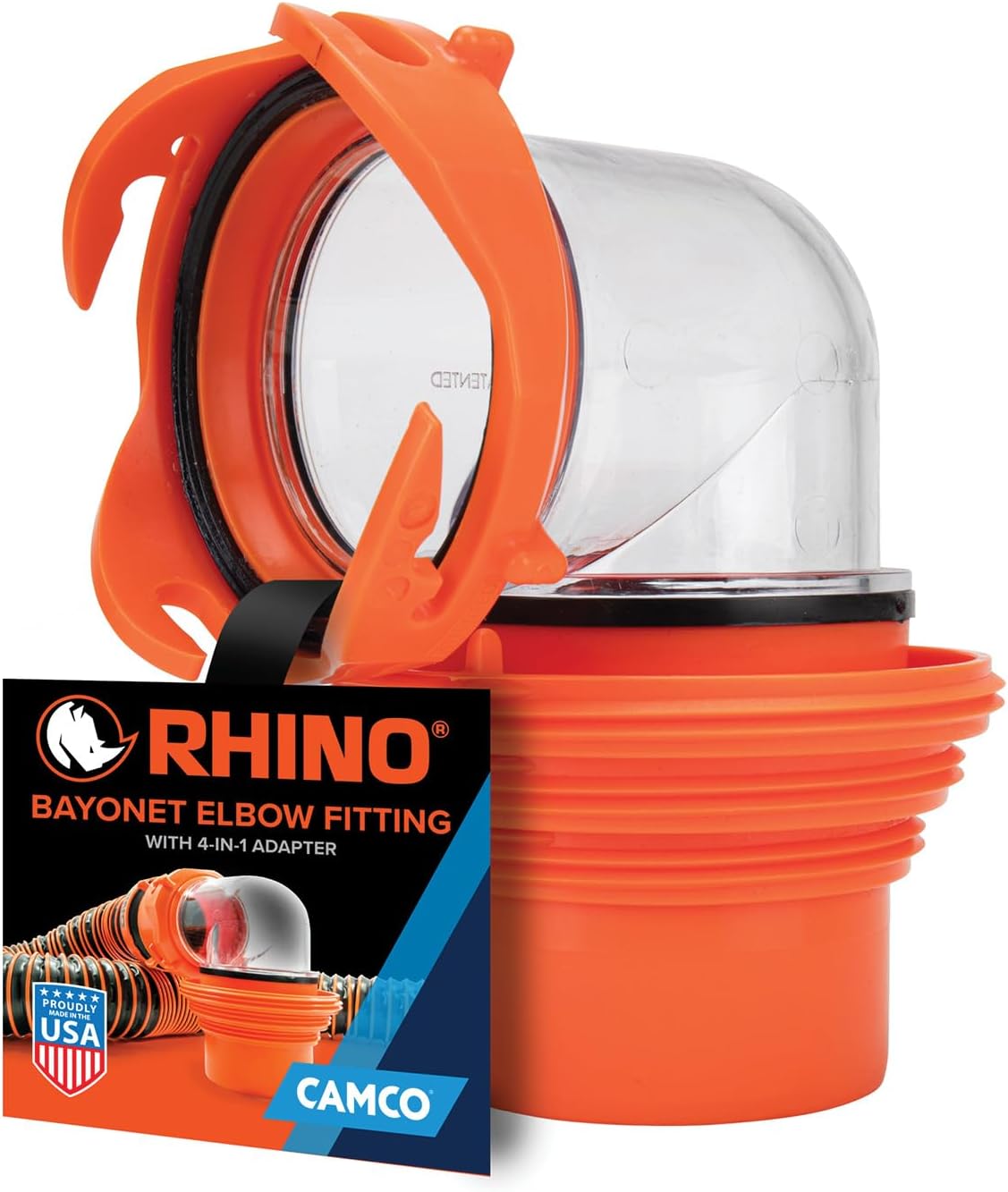 Clear RV Sewer Hose Elbow with 4-in-1 Adapter