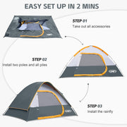 Camping Tent 2–4 Person Waterproof Dome Tent with Rainfly
