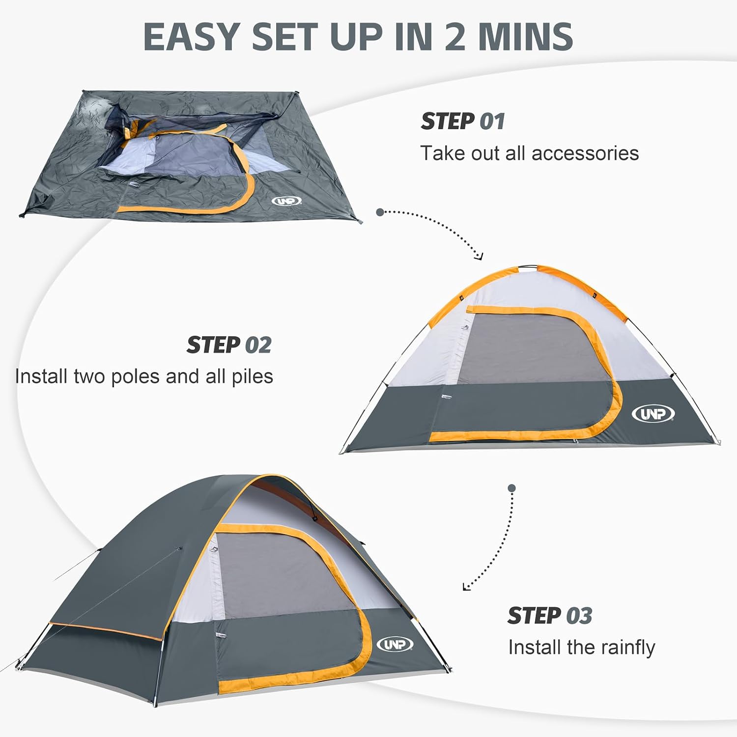 Camping Tent 2–4 Person Waterproof Dome Tent with Rainfly