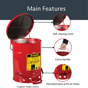 Oily Waste Can, 6 Gallon Galvanized Steel