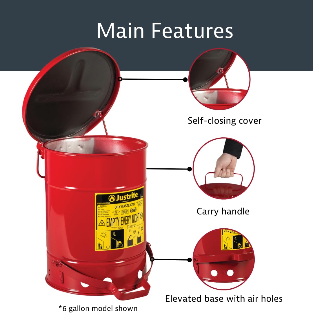 Oily Waste Can, 6 Gallon Galvanized Steel