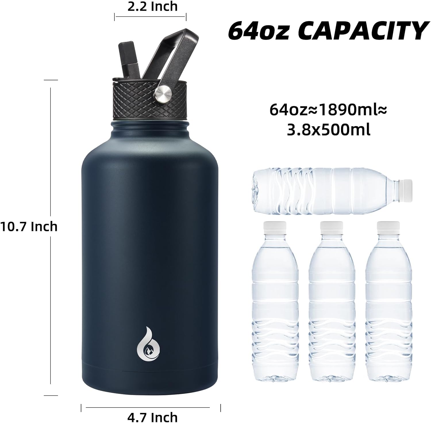 BJPKPK 64oz Insulated Water Bottle with Straw Lid