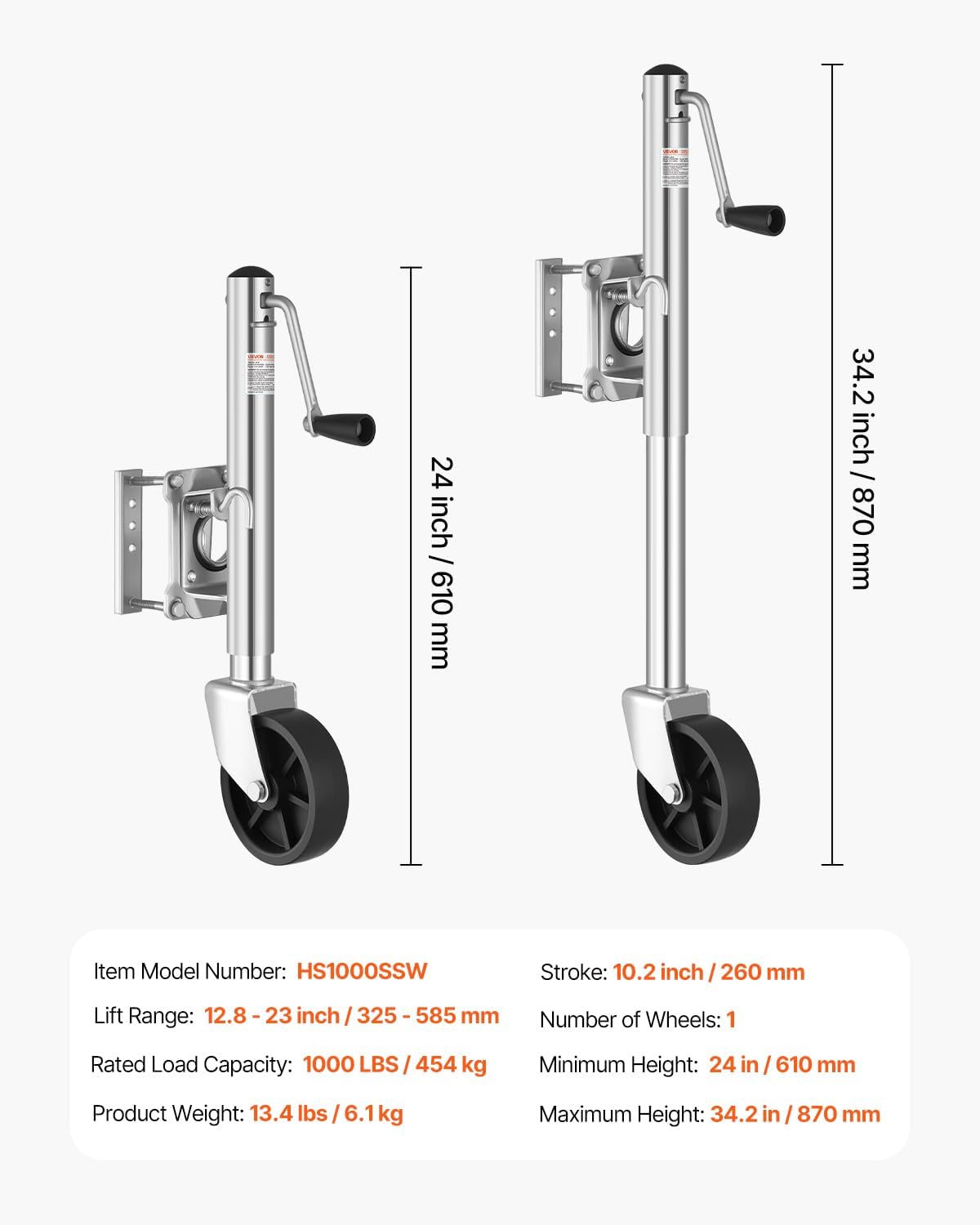 Heavy-Duty Swivel Trailer Jack with Wheel