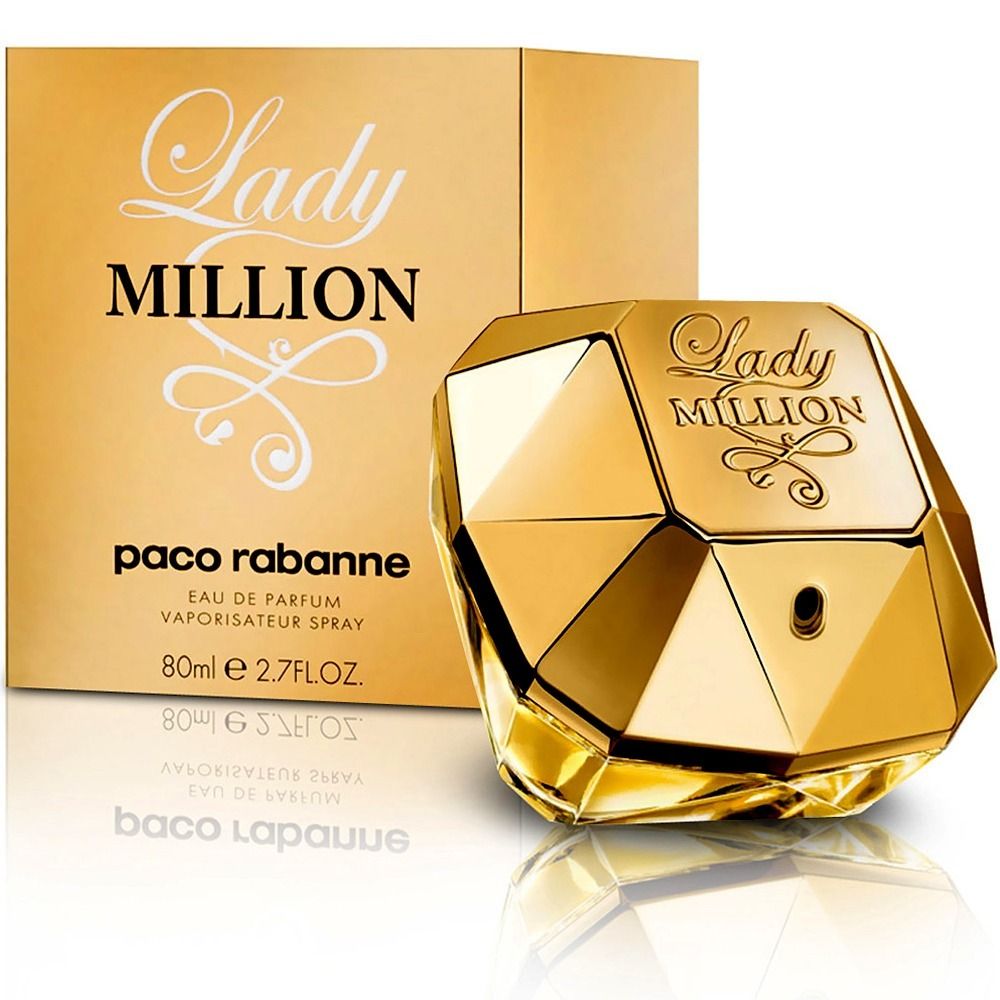 Paco Rabanne Lady Million Eau de Parfum 80ml 2.7 fl oz gold diamond-shaped bottle - floral woody perfume for women