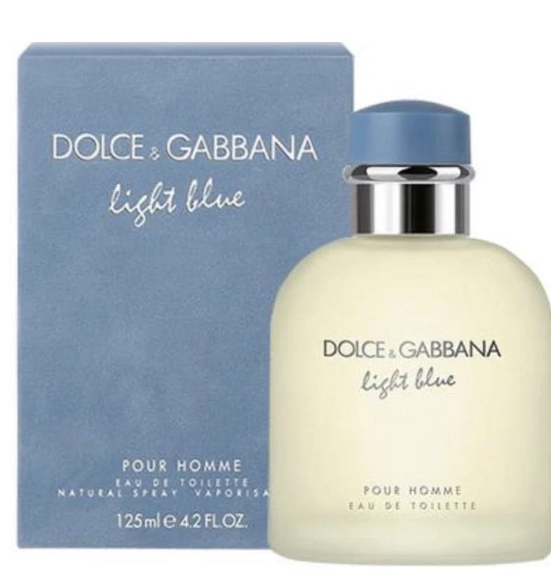 Dolce and Gabbana Light Blue Pour Homme Eau de Toilette 125ml 4.2 oz frosted bottle with blue cap and blue box
