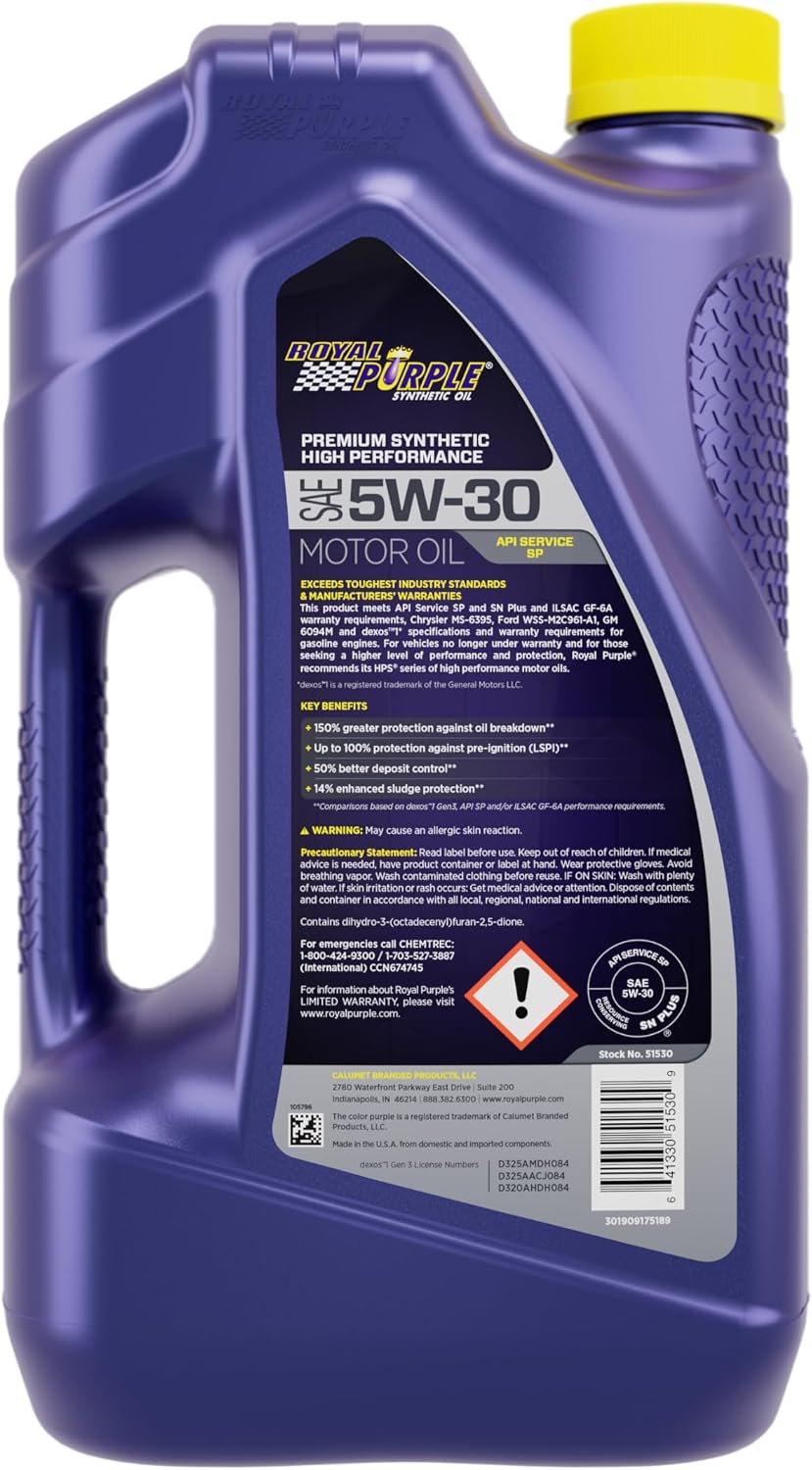 Royal Purple 51530 SAE 5W-30 High-Performance Synthetic Motor Oil – 5 Qt