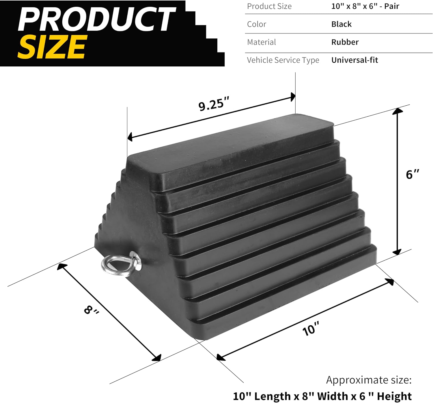MaxxHaul Rubber Wheel Chocks – Heavy-Duty 2-Pack, 10" x 8" x 6"