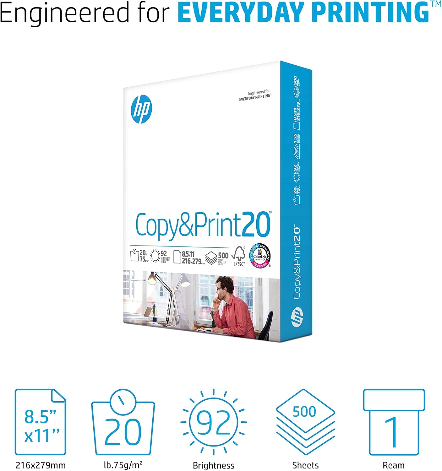 HP Printer Paper, 8.5" x 11", 20 lb, 500 Sheets