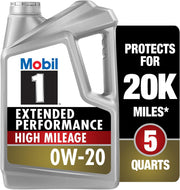 Mobil 1 Extended Performance High Mileage 0W-20 Full Synthetic Motor Oil – 5 Qt
