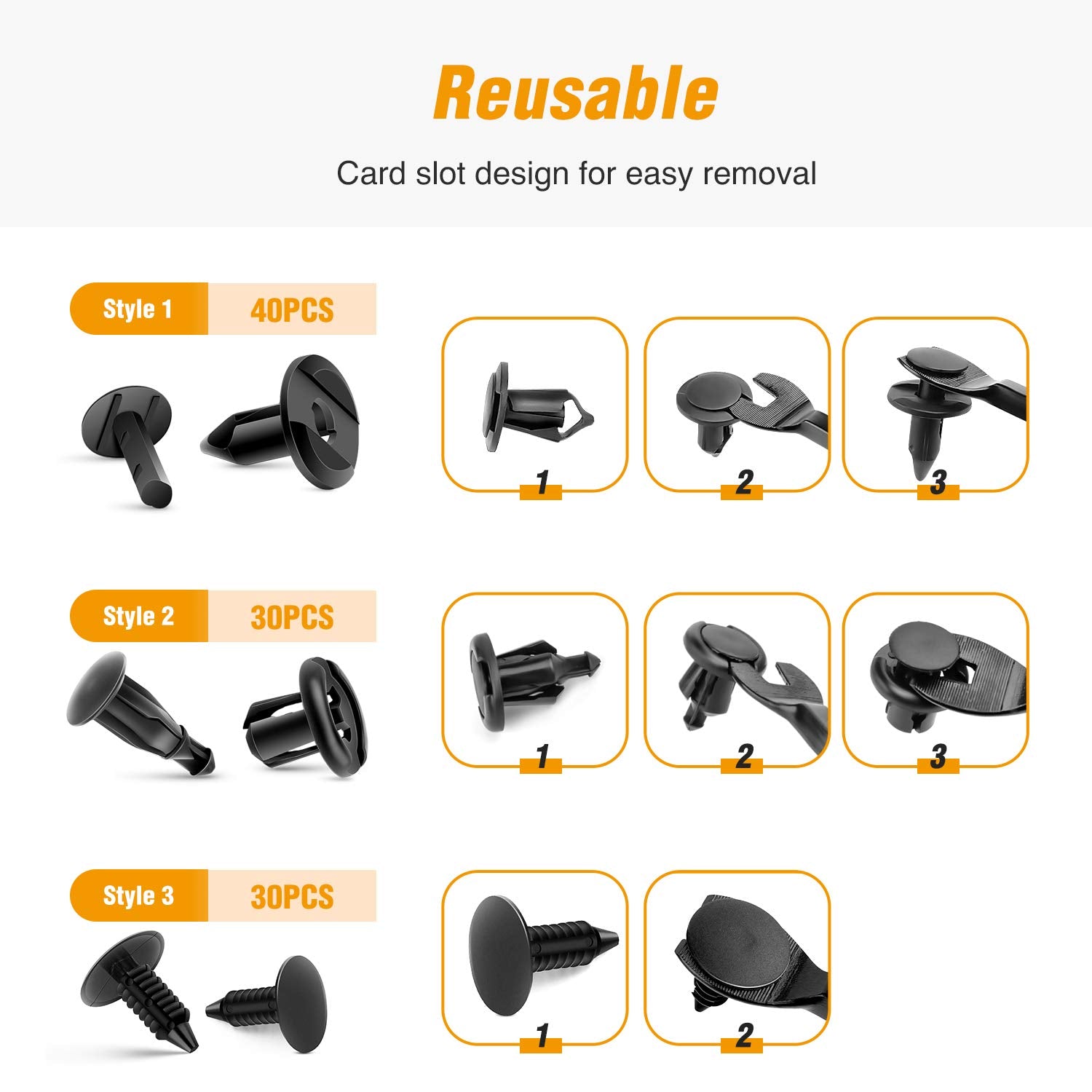 GOOACC GRC-47 Universal Fender Clips – 200-Piece Auto Retainer Kit