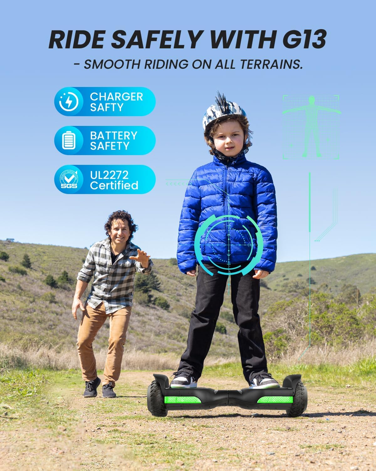 All-Terrain Self-Balancing Hoverboard with Bluetooth & LED Lights