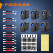 Nilight 5-Pin SPST Rocker Switch Set – Blue, 6-Pack (90131F)