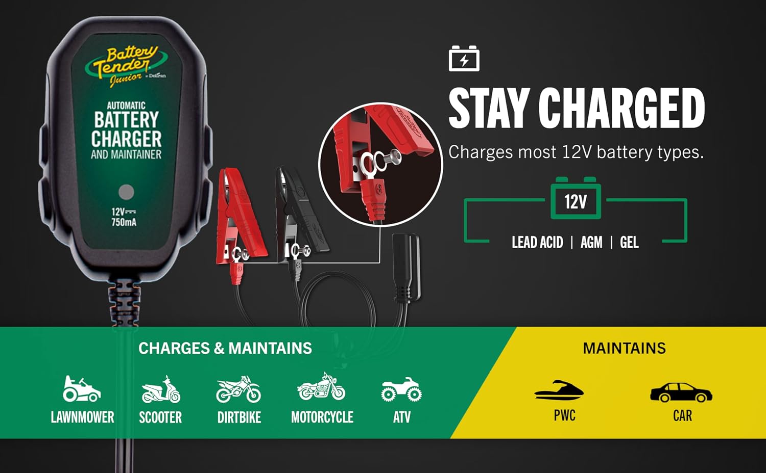 Battery Tender Junior 12V 750mA Charger & Maintainer – 021-012