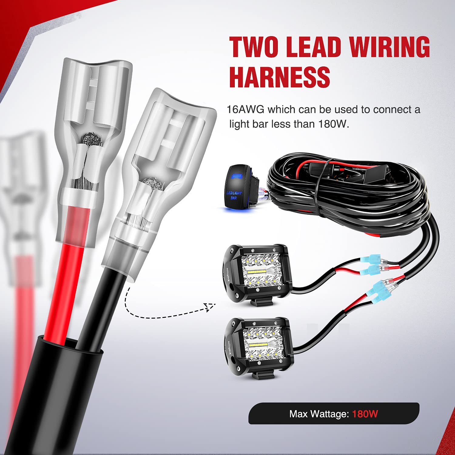 12V Dual-Lead LED Light Wiring Harness Kit with Rocker Switch