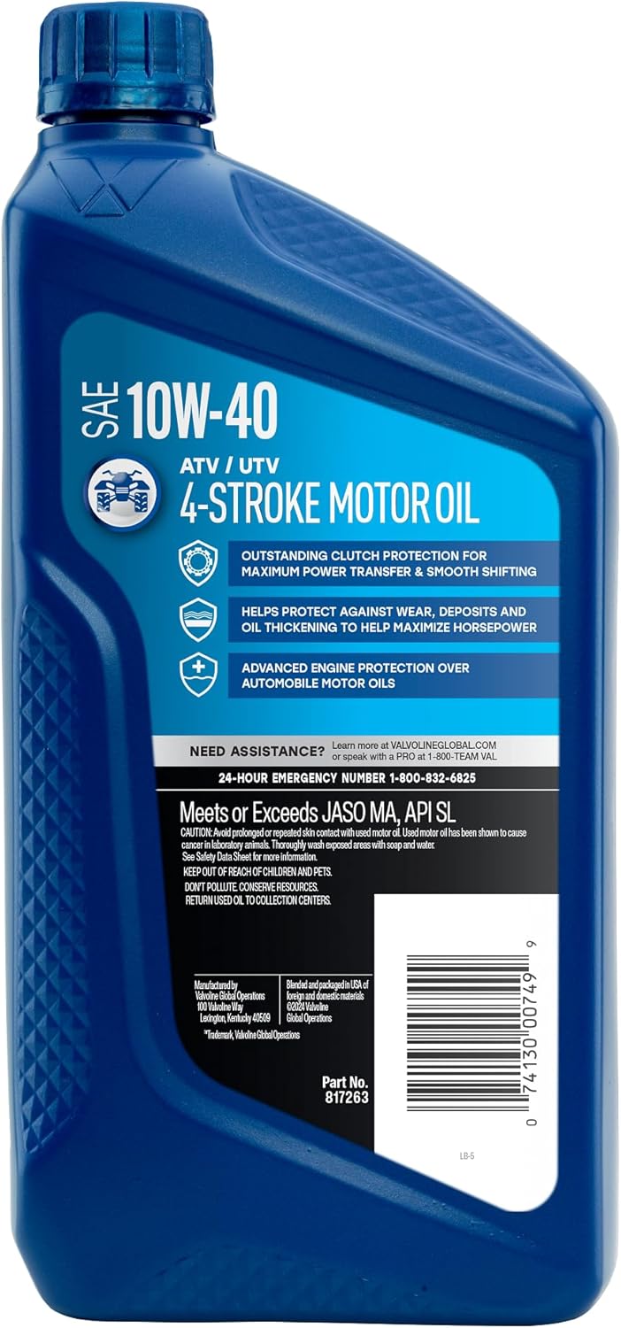 SAE 10W-40 4-Stroke ATV & UTV Motor Oil – 1 Quart, Case of 6