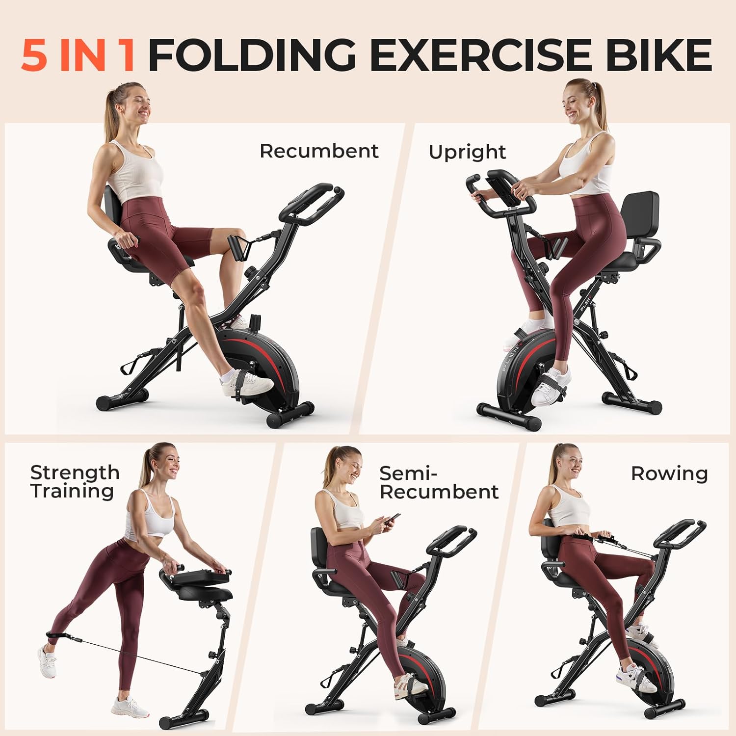 5-in-1 Folding Stationary Exercise Bike