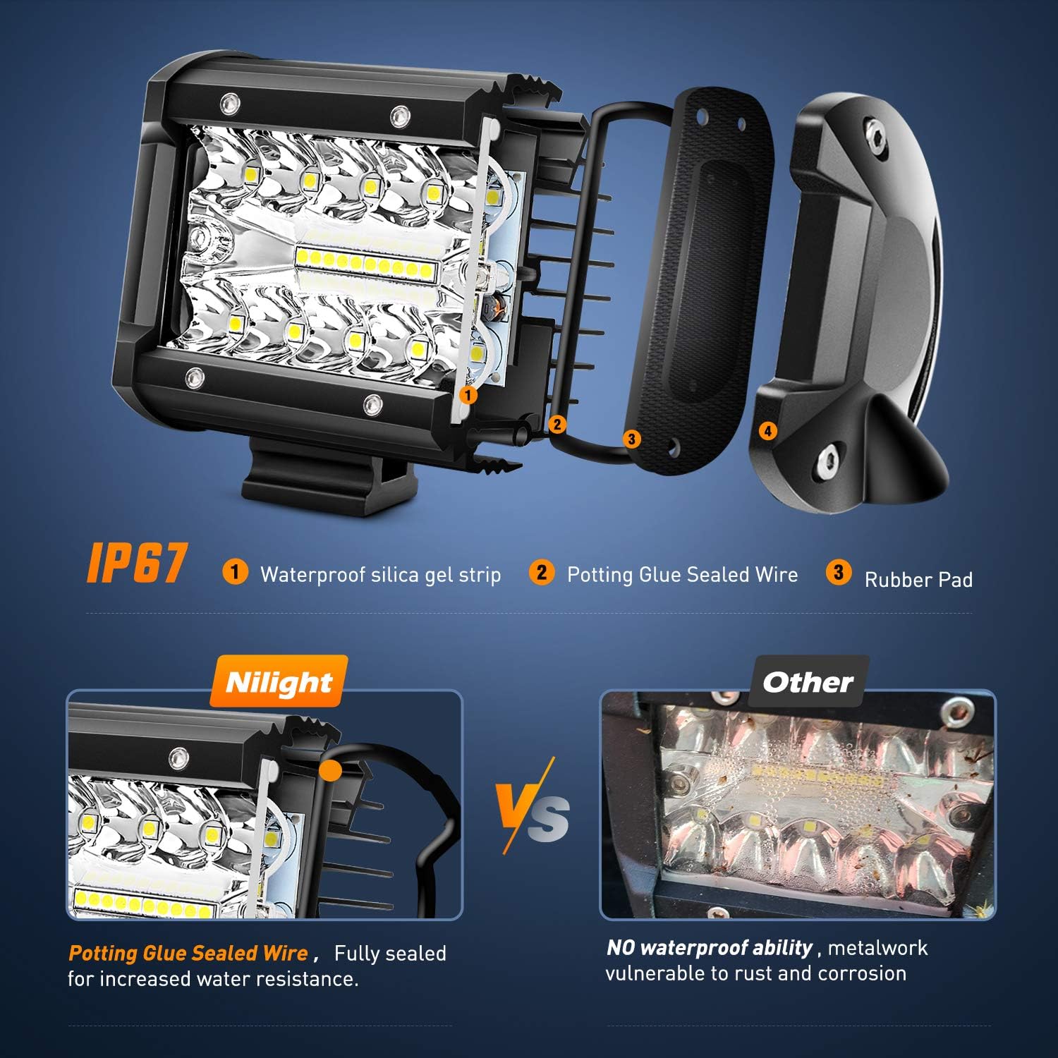 4-Inch 60W LED Work Light Pods with Wiring Harness – 2 Pack