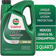 Castrol GTX High Mileage 10W-40 Synthetic Blend Motor Oil – 5 Quarts