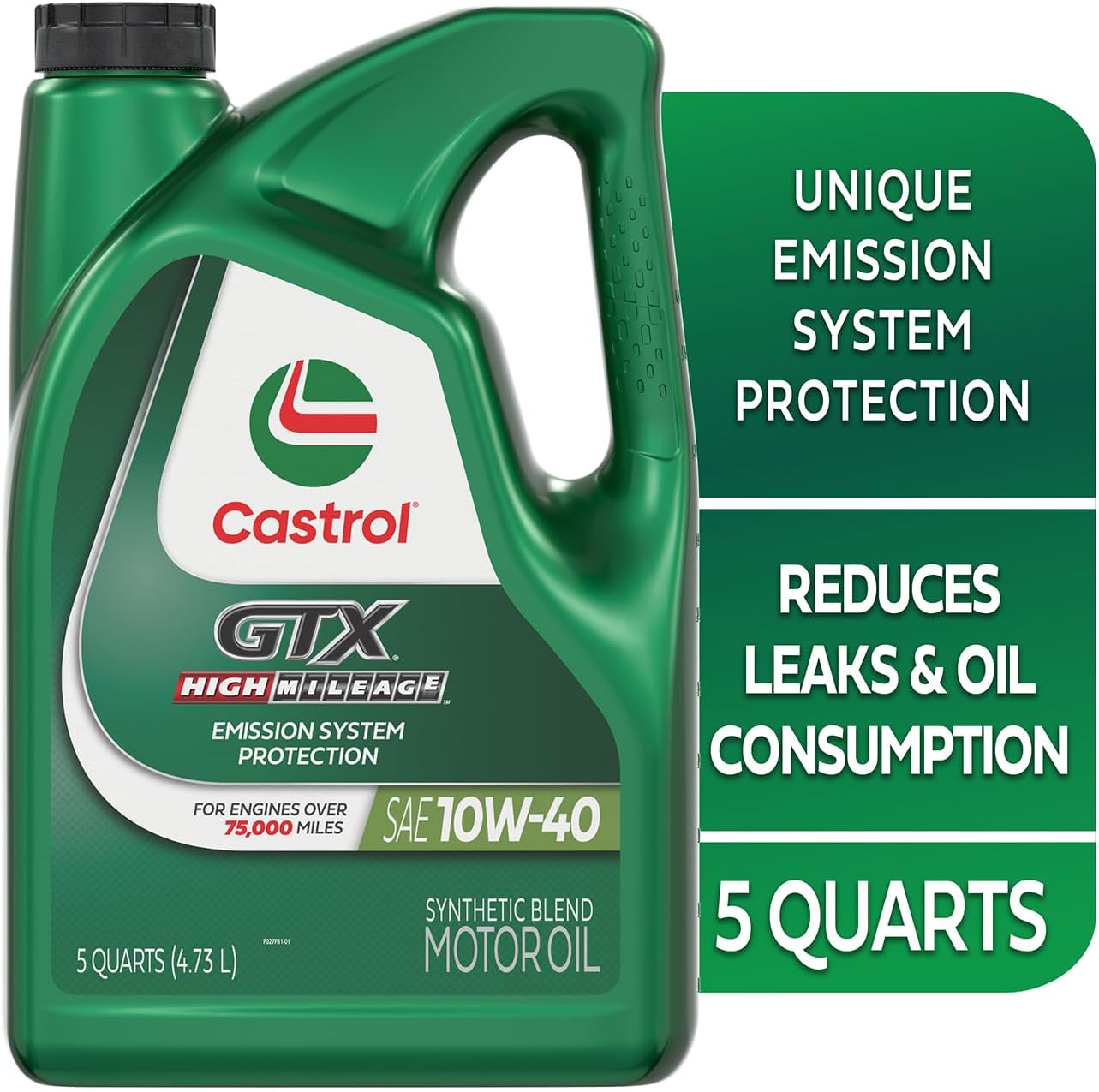 Castrol GTX High Mileage 10W-40 Synthetic Blend Motor Oil – 5 Quarts