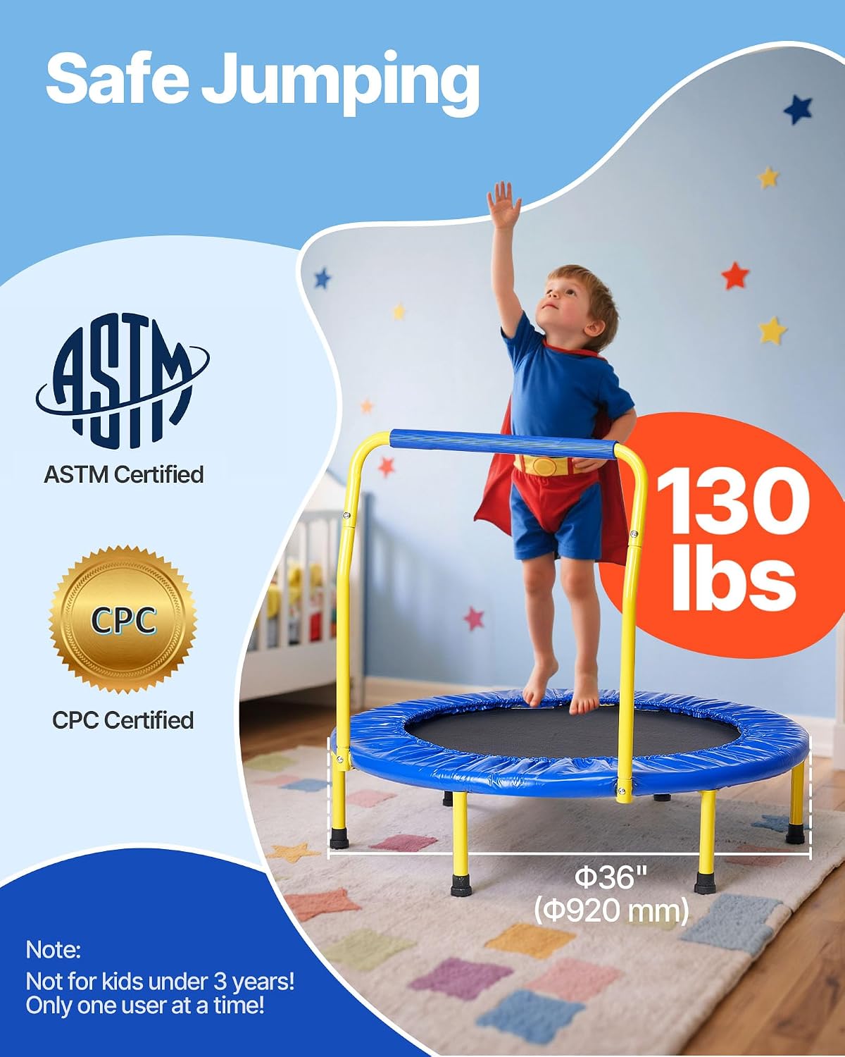 3FT Kids Trampoline with Foam Handle