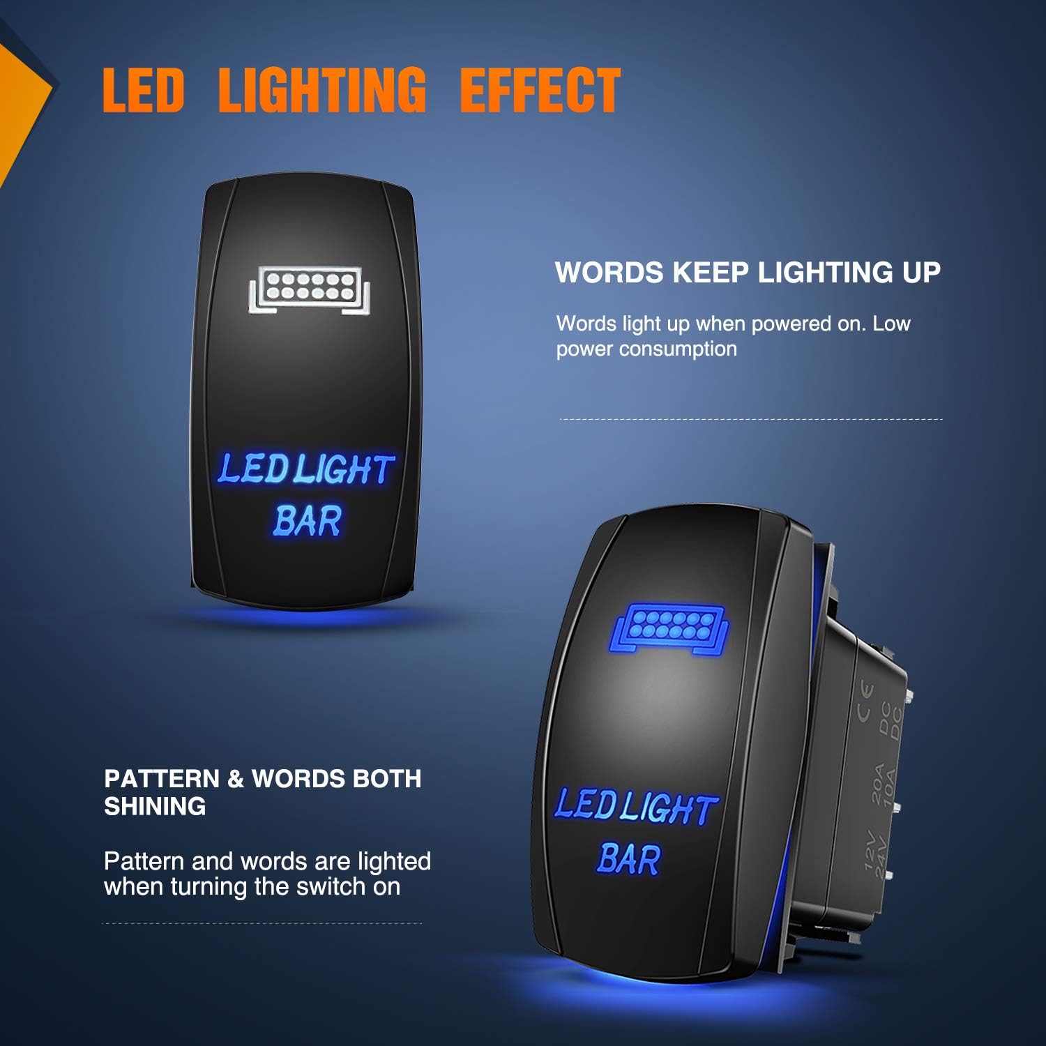 5-Pin Blue LED Rocker Switch with Jumper Wires