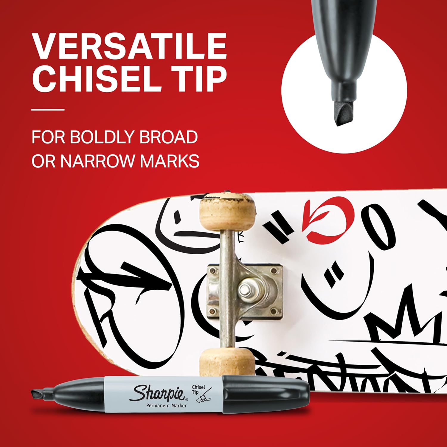 Sharpie Permanent Markers, Chisel Tip, Red, 12 Count