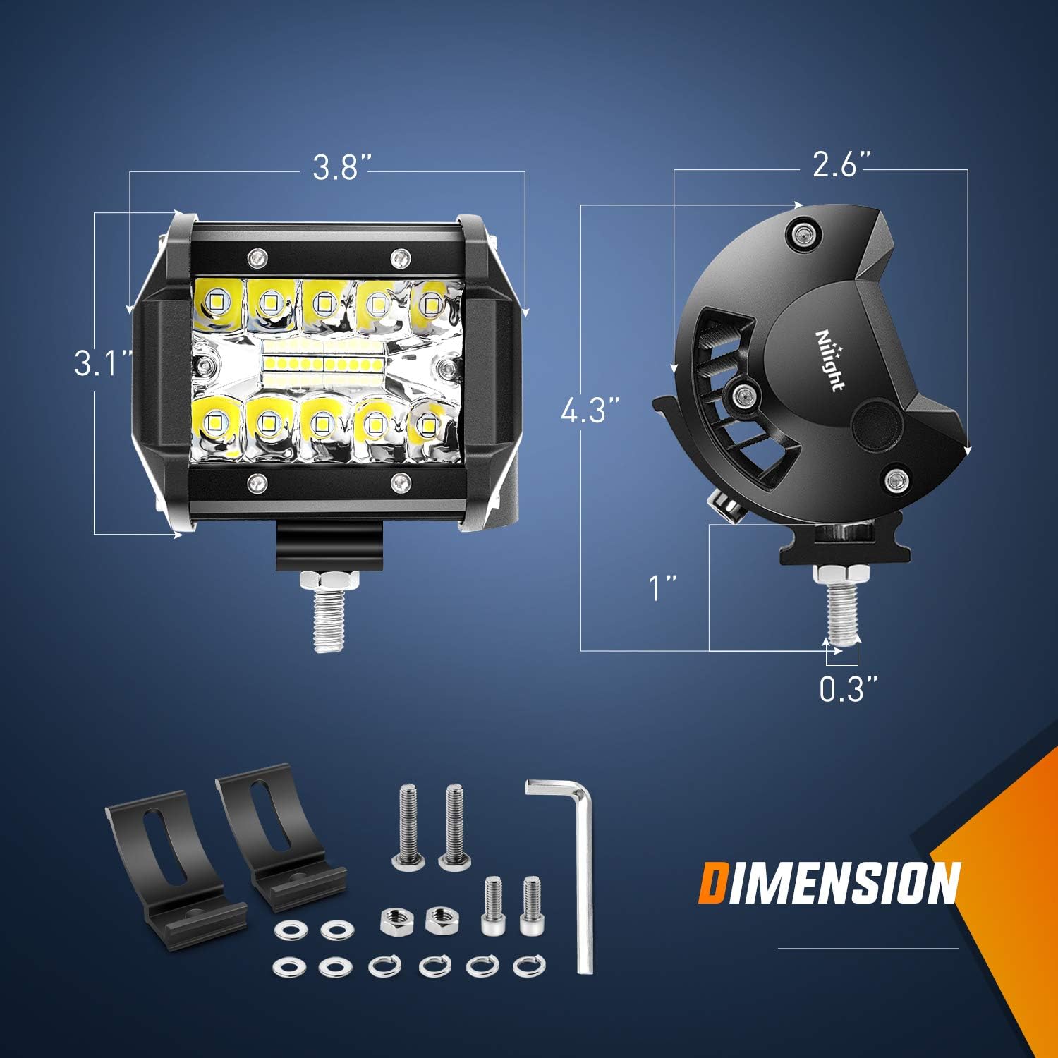 4-Inch 60W LED Work Light Pods with Wiring Harness – 2 Pack