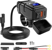 Waterproof Motorcycle USB-C Charger with Voltmeter & Switch