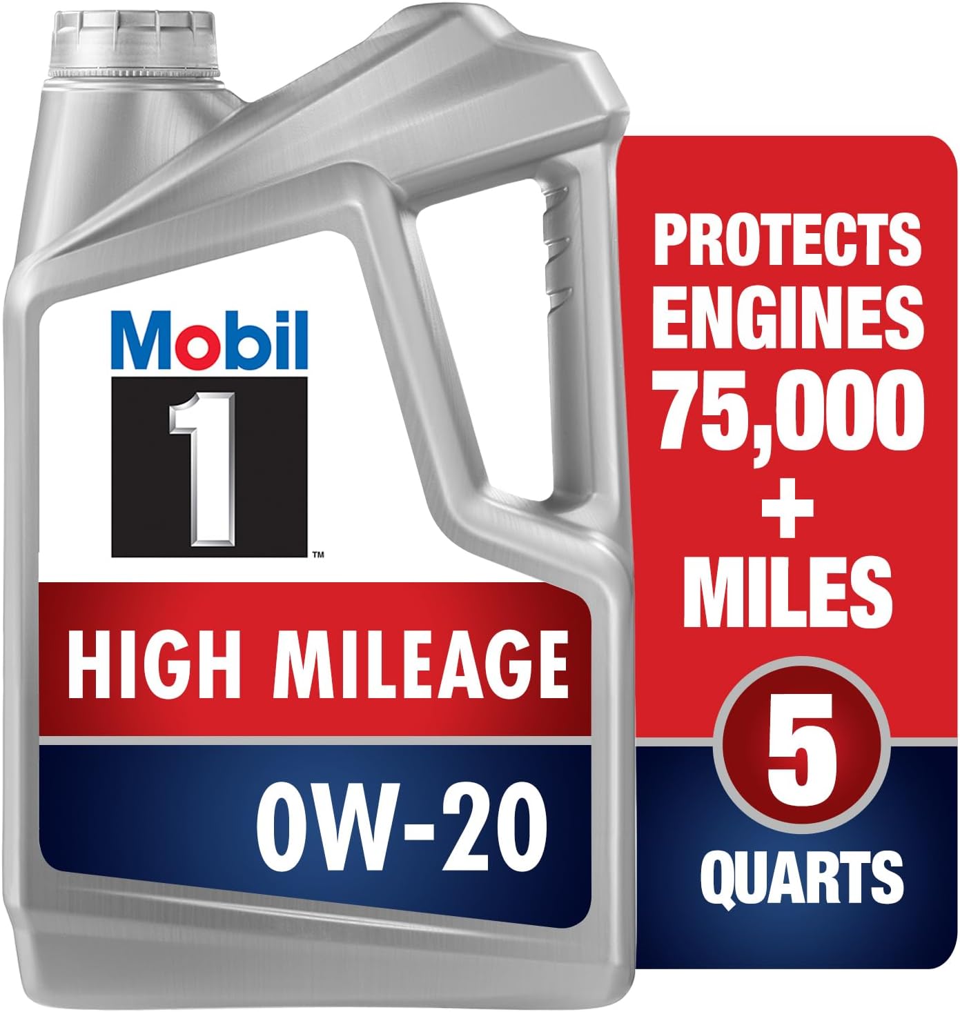 Mobil 1 High Mileage Full Synthetic 0W-20 Motor Oil – 5 Qt