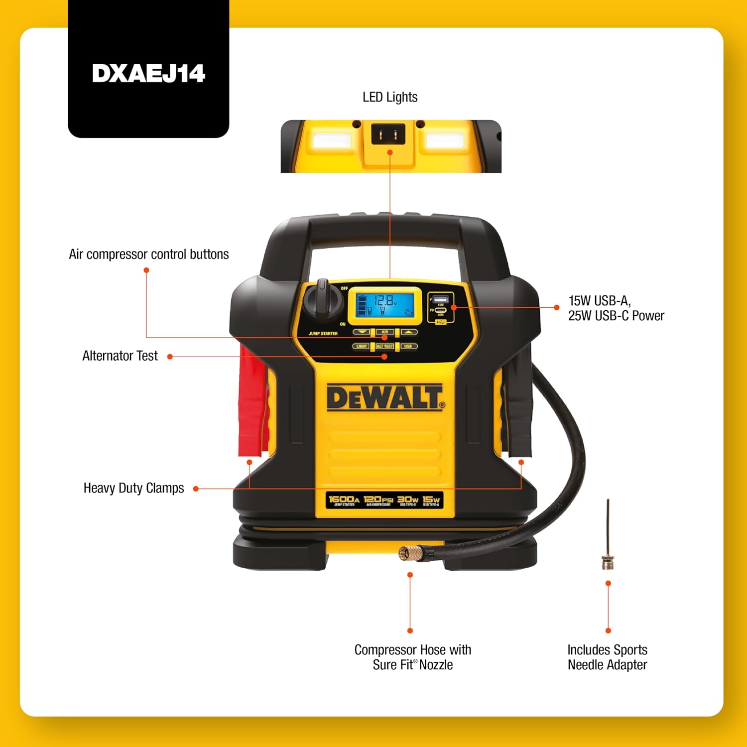 1600-Amp Portable Jump Starter with Air Compressor & USB Power