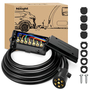 Nilight 7-Way Trailer Plug Extension with Junction Box – 8 FT