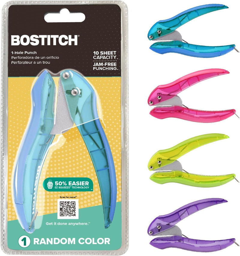 Reduced-Effort One-Hole Paper Punch – Assorted Color